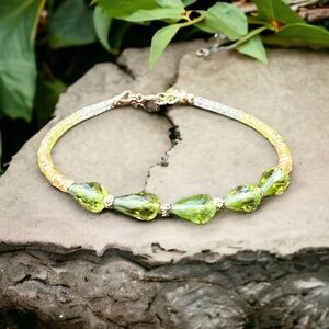 Natural Peridot and Yellow Sapphire Bracelet in Solid 14K Gold 585